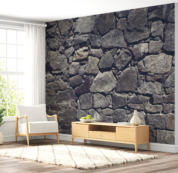 Peel & Stick Wall Mural - Dark Big Stone Church Wall - Removable Wall Decals