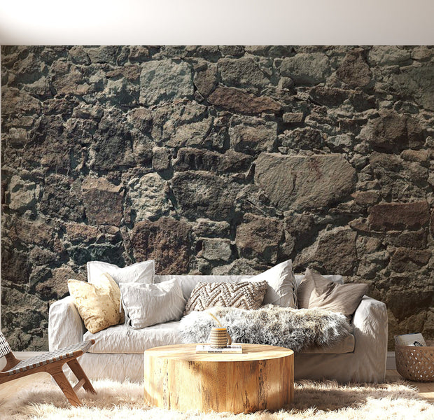 Peel & Stick Wall Mural - Dark Brown Stone Wall - Removable Wall Decals