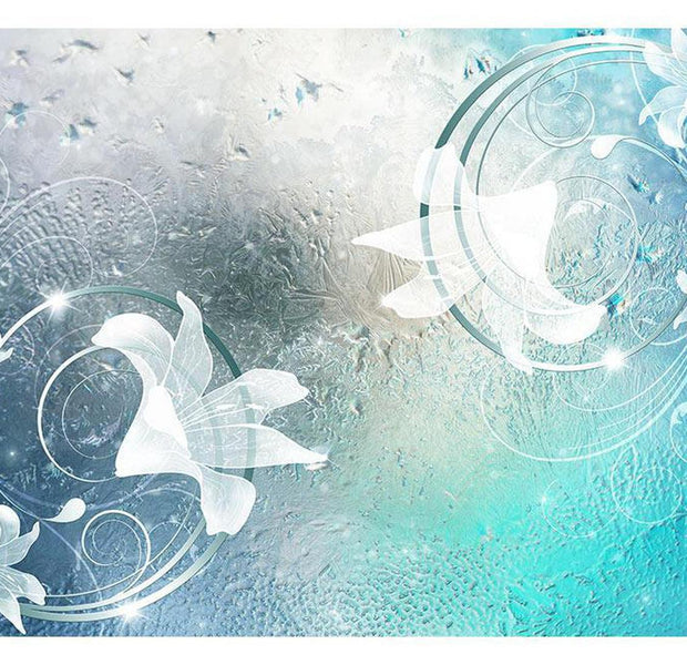 Peel & Stick Wall Mural - Flowers on Glass Blue - Removable Wall Decals