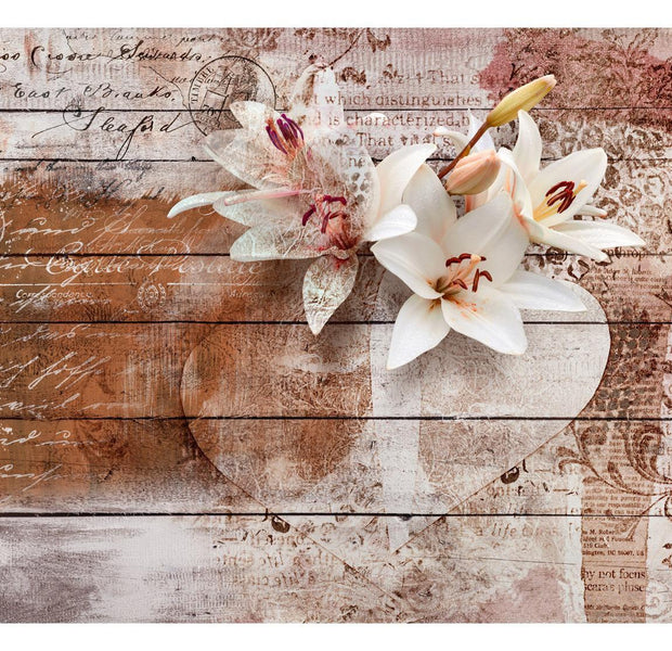 Peel & Stick Wall Mural - Flowers On Vintage Wood - Removable Wall Decals