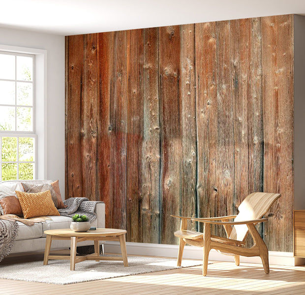 Peel & Stick Wall Mural - Forest Cottage Wooden Background - Removable Wall Decals
