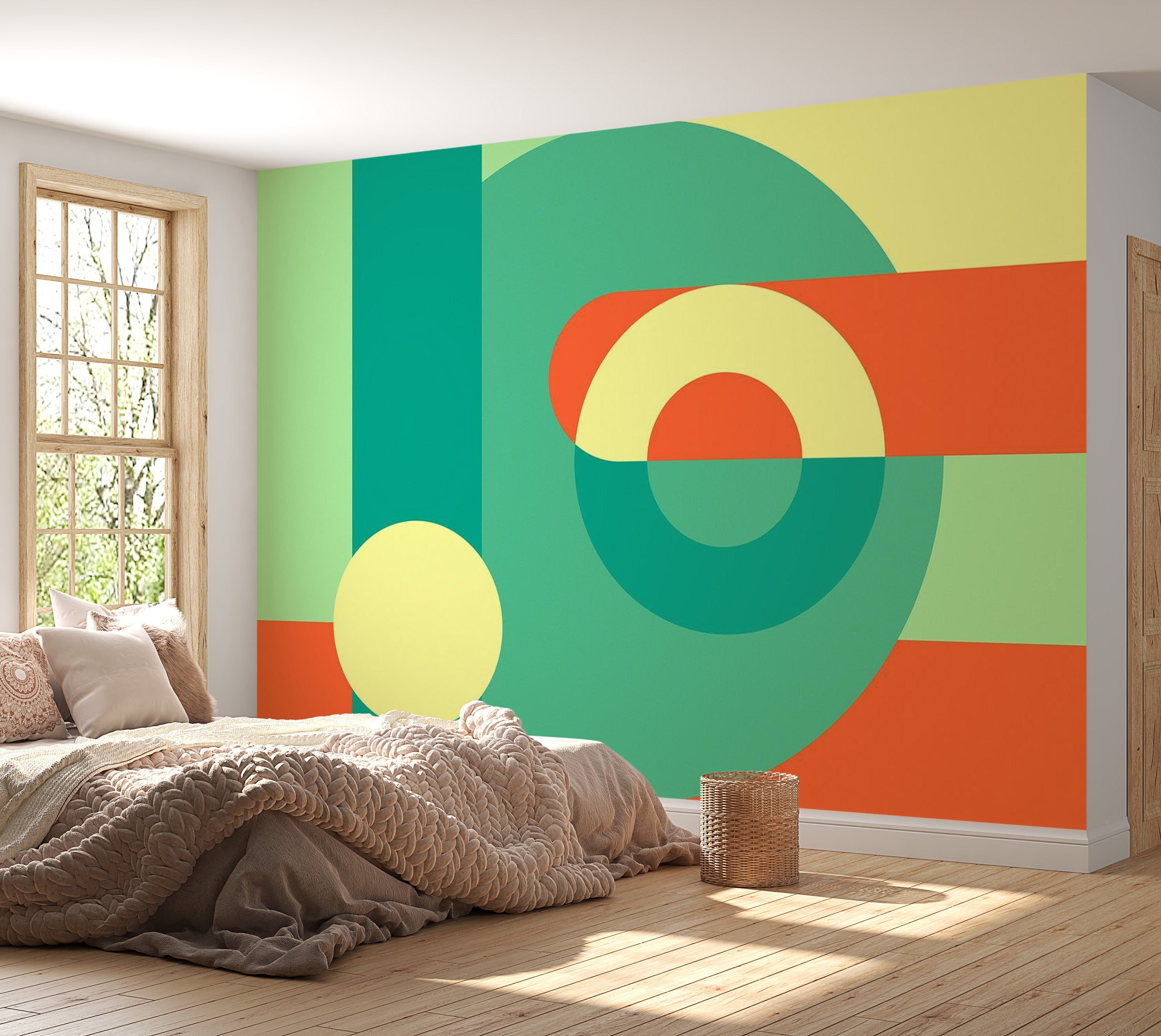 Peel & Stick Wall Mural - Geometric Abstract Design Green - Removable Wall Decals