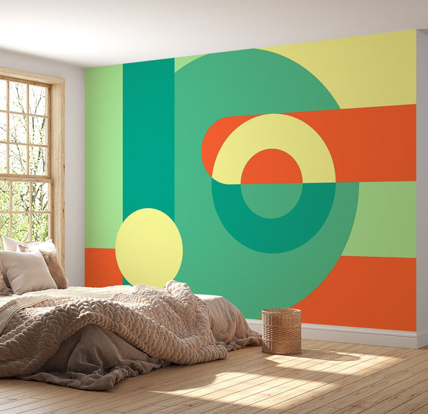 Peel & Stick Wall Mural - Geometric Abstract Design Green - Removable Wall Decals