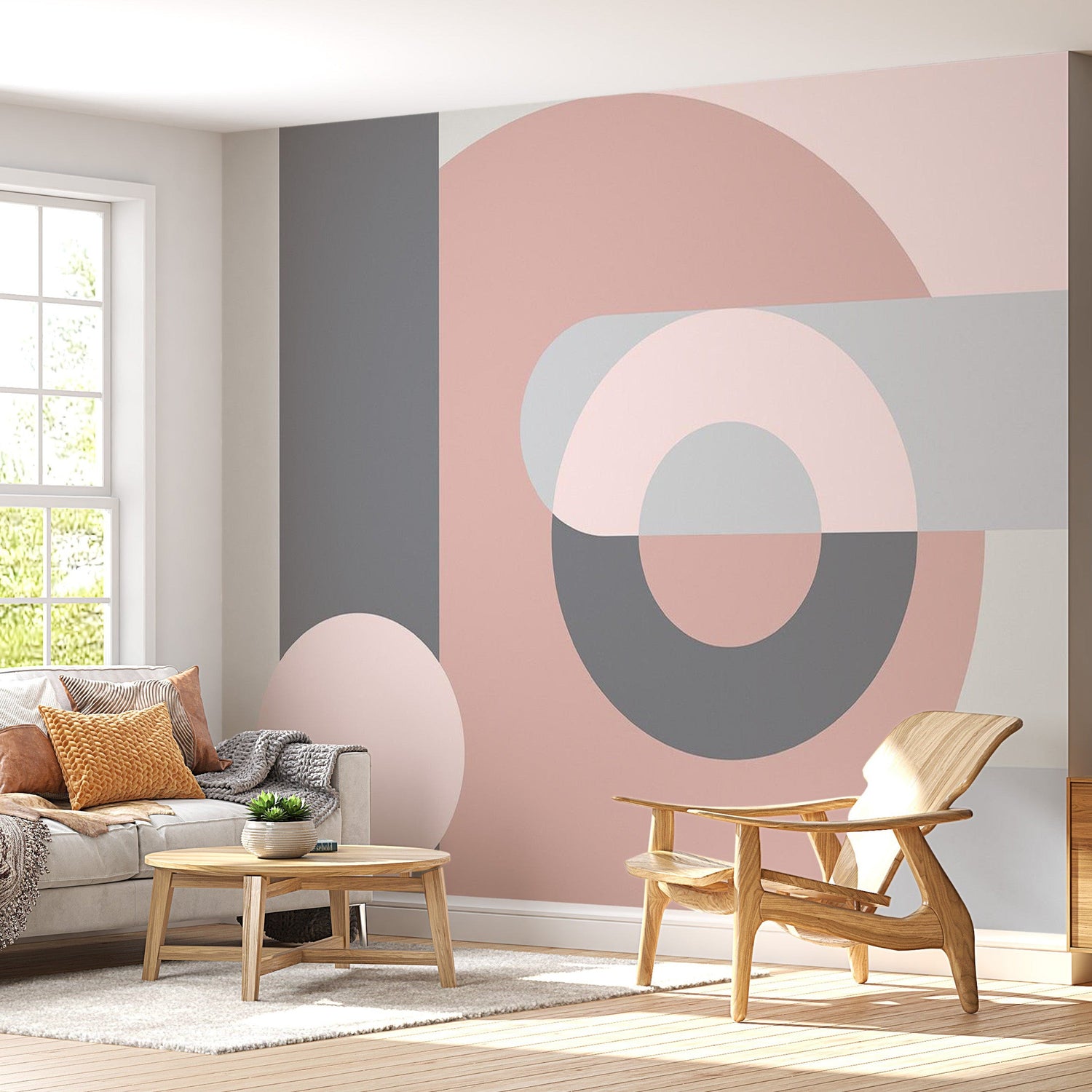 Peel & Stick Wall Mural - Geometric Abstract Design Pink - Removable Wall Decals