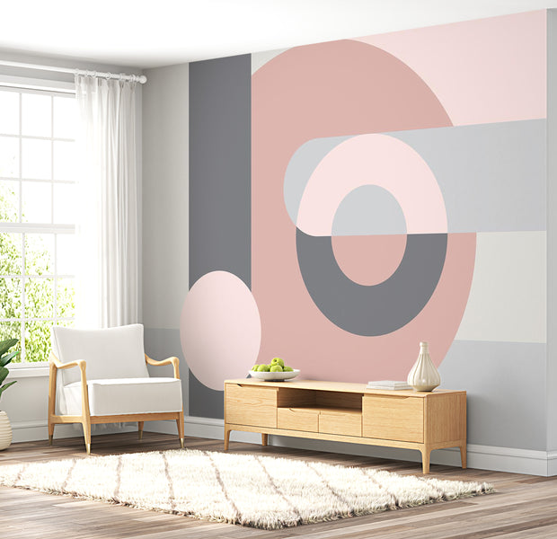 Peel & Stick Wall Mural - Geometric Abstract Design Pink - Removable Wall Decals