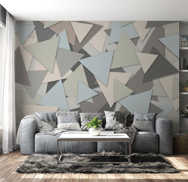 Peel & Stick Wall Mural - Geometric Abstract Triangle Puzzle - Removable Wall Decals
