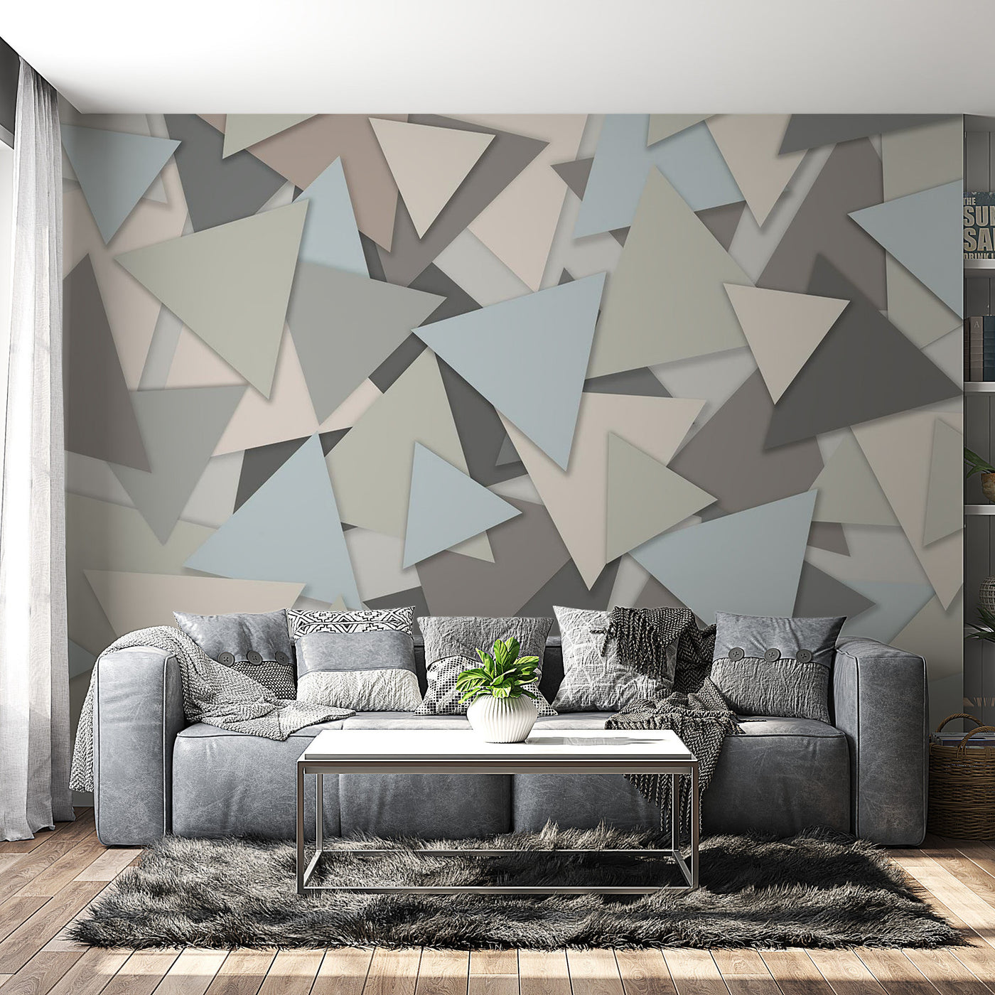 Peel & Stick Wall Mural - Geometric Abstract Triangle Puzzle - Removable Wall Decals