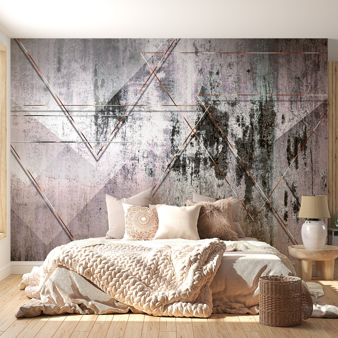 Peel & Stick Wall Mural - Geometric Vintage Concrete Design - Removable Wall Decals