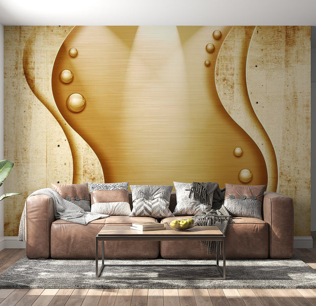Peel & Stick Wall Mural - Golden Concrete Metal Fantasy - Removable Wall Decals