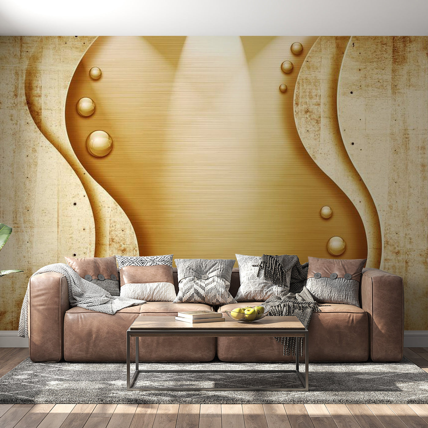 Peel & Stick Wall Mural - Golden Concrete Metal Fantasy - Removable Wall Decals