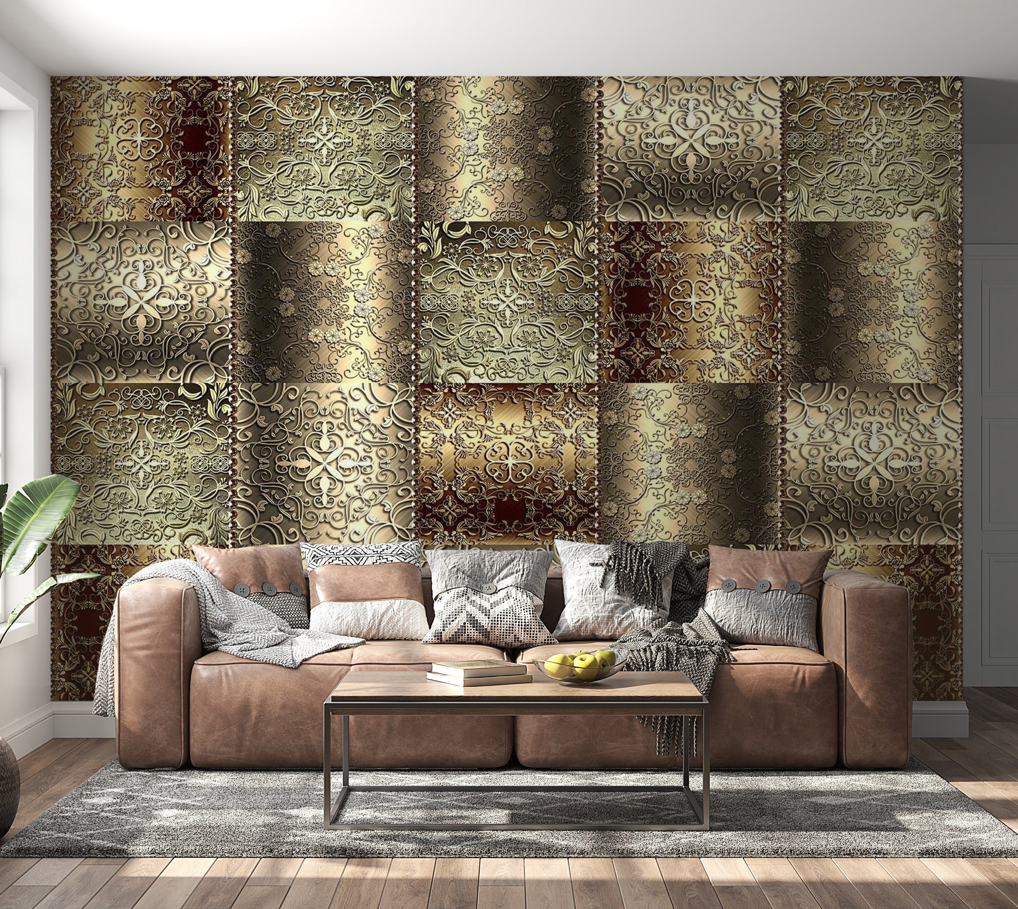 Peel & Stick Wall Mural - Golden Metal Plates - Removable Wall Decals