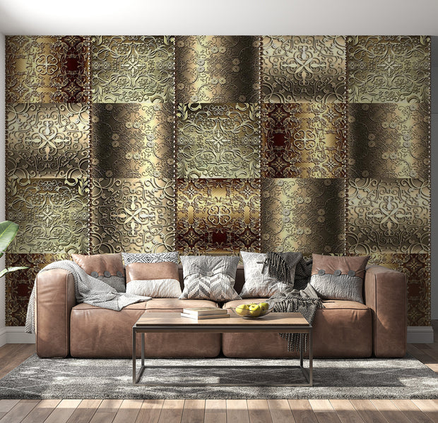 Peel & Stick Wall Mural - Golden Metal Plates - Removable Wall Decals