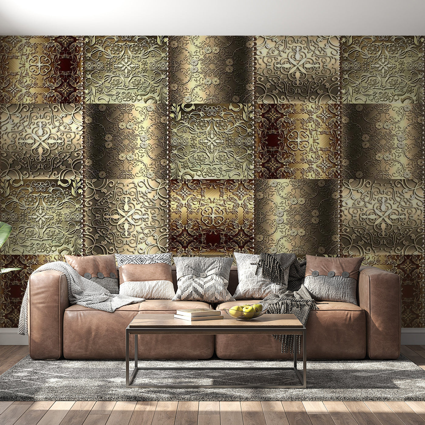 Peel & Stick Wall Mural - Golden Metal Plates - Removable Wall Decals
