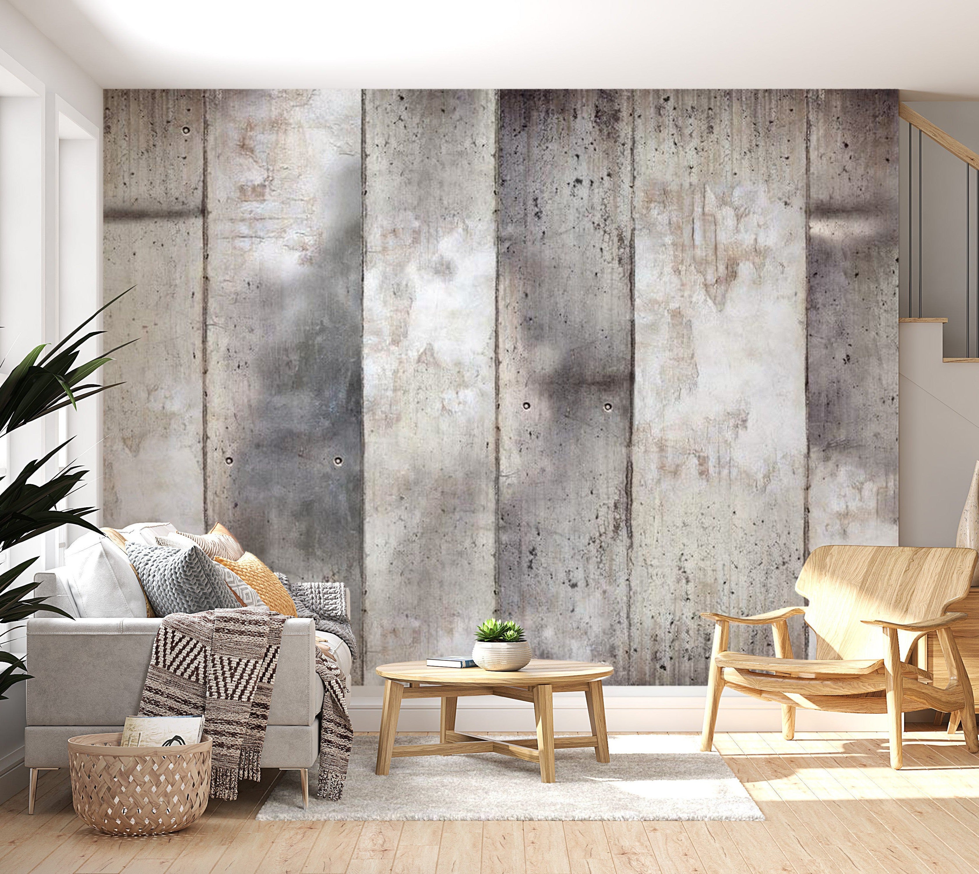 Peel & Stick Wall Mural - Gray Concrete Stripes - Removable Wall Decals