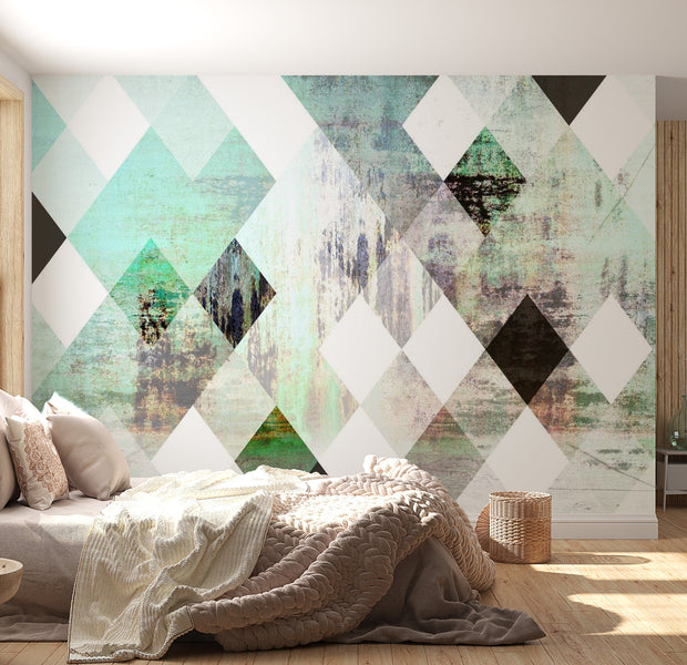 Peel & Stick Wall Mural - Green Geometric Vintage Concrete Pattern - Removable Wall Decals