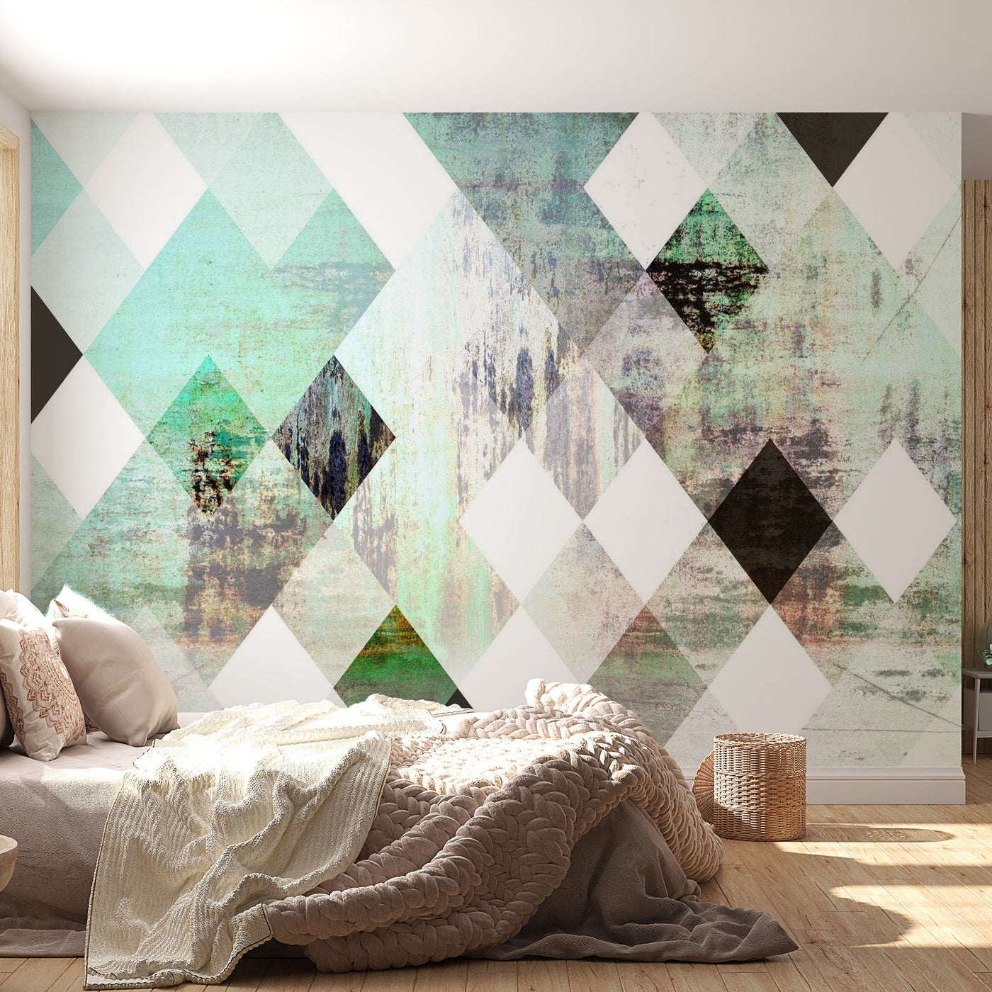 Peel & Stick Wall Mural - Green Geometric Vintage Concrete Pattern - Removable Wall Decals
