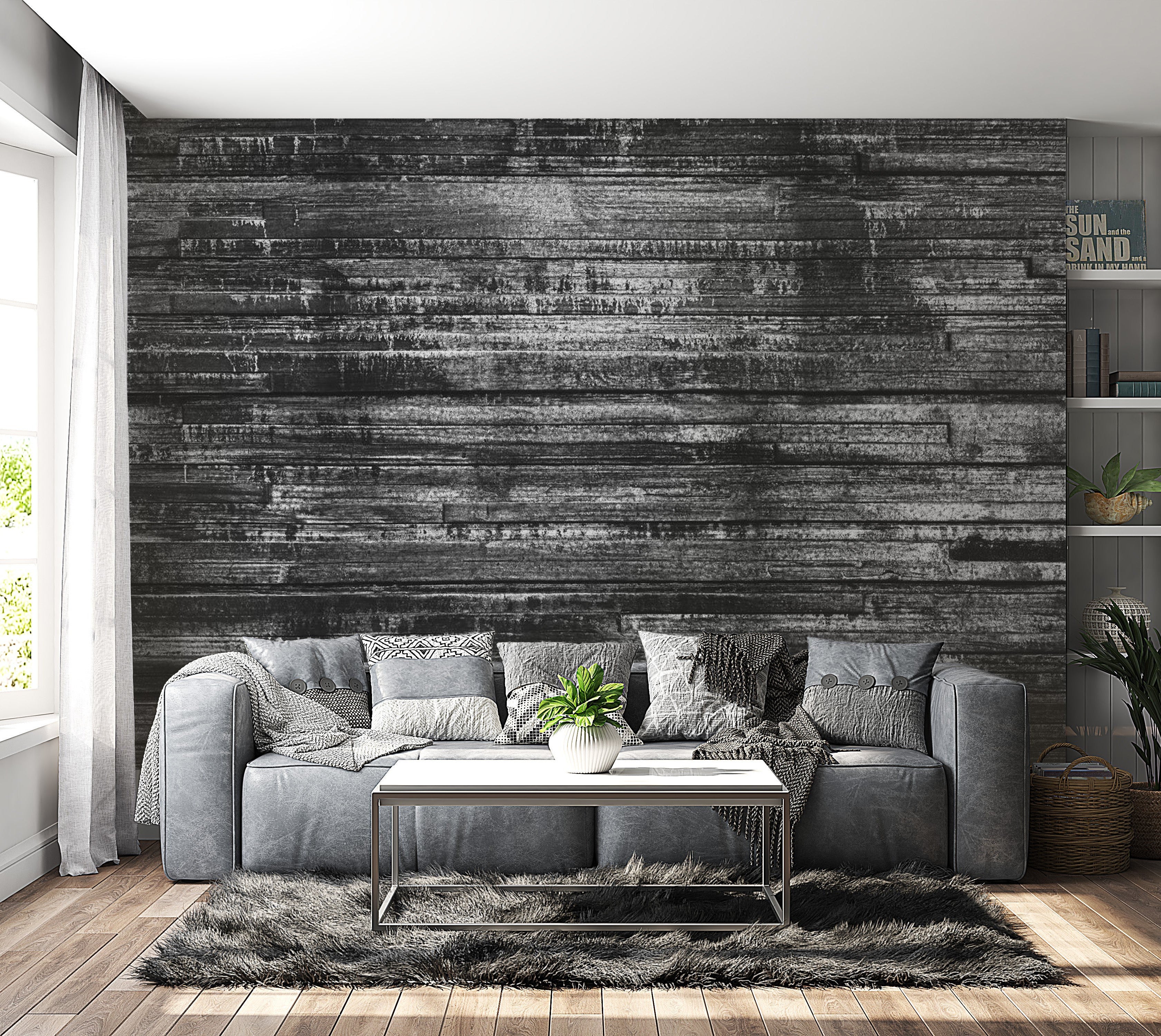 Peel & Stick Wall Mural - Grey Black Old Wood - Removable Wall Decals