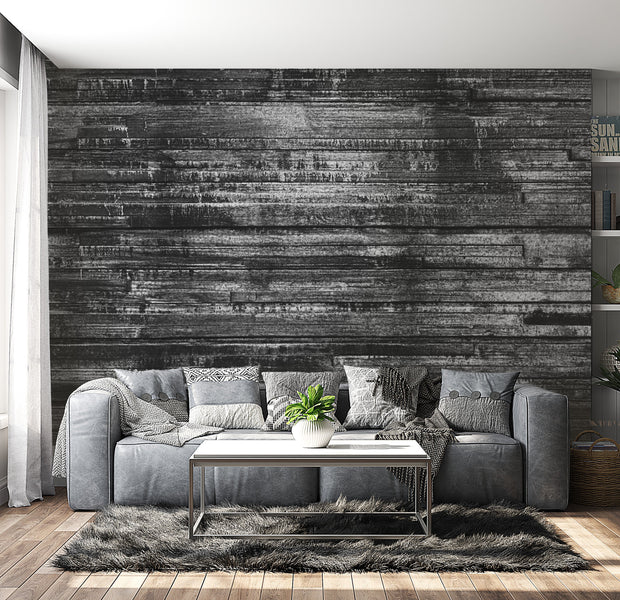 Peel & Stick Wall Mural - Grey Black Old Wood - Removable Wall Decals