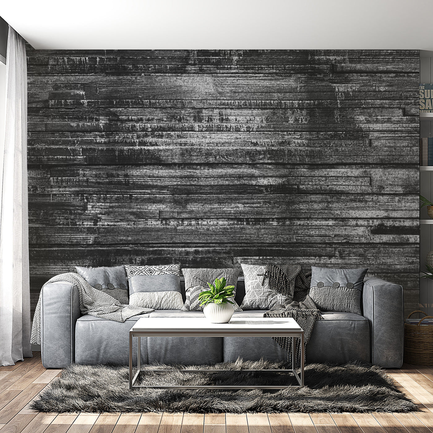 Peel & Stick Wall Mural - Grey Black Old Wood - Removable Wall Decals