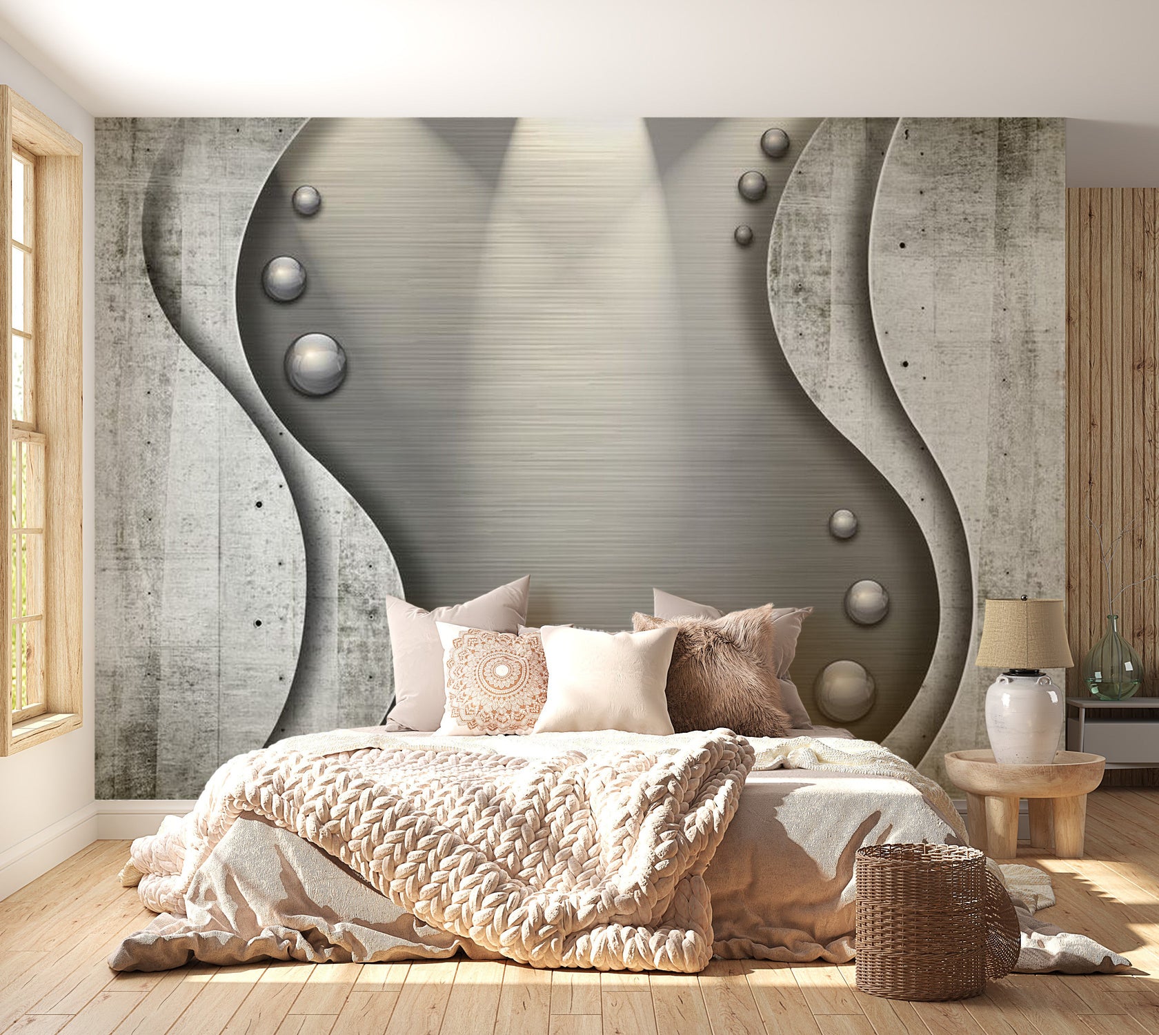 Peel & Stick Wall Mural - Grey Concrete Metal Combo - Removable Wall Decals