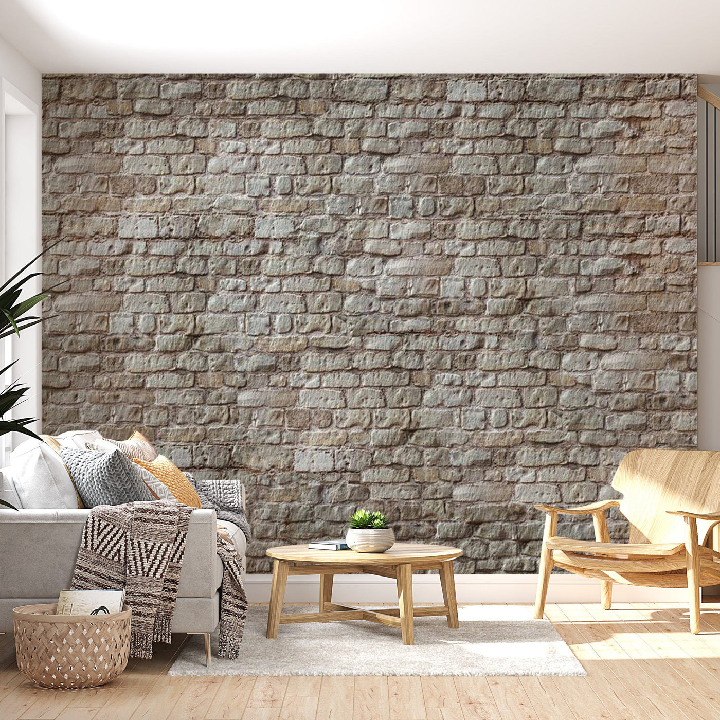 Peel & Stick Wall Mural - Grey Old Brick Wall - Removable Wall Decals