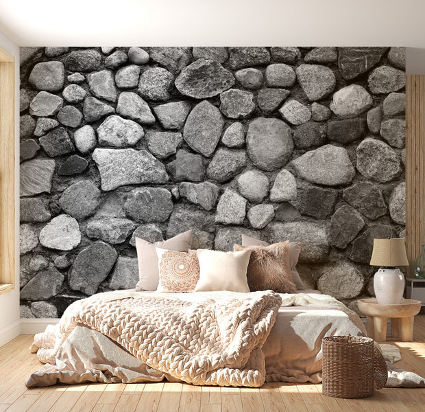 Peel & Stick Wall Mural - Grey Stacked Stones - Removable Wall Decals