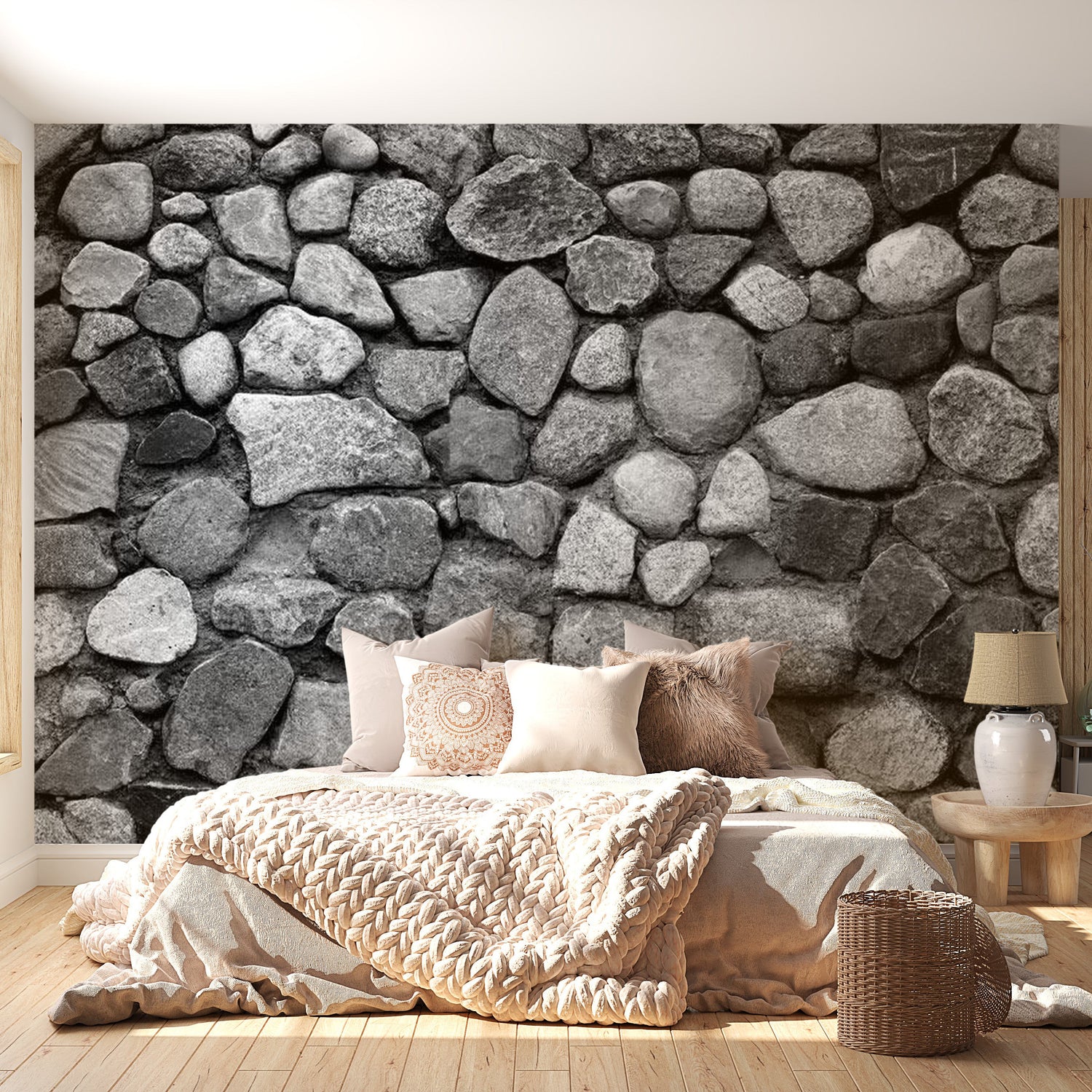 Peel & Stick Wall Mural - Grey Stacked Stones - Removable Wall Decals