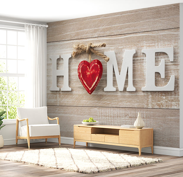 Peel & Stick Wall Mural - Home Red Heart On Wood - Removable Wall Decals