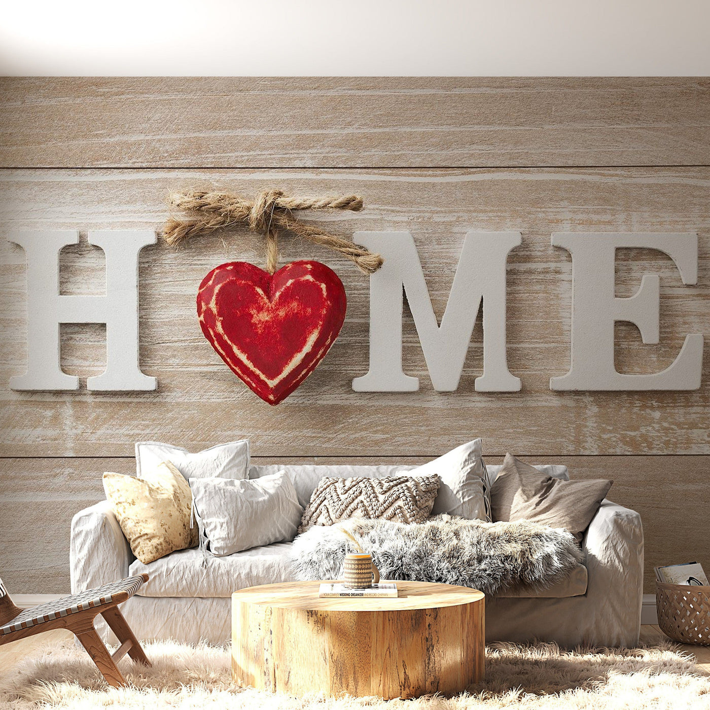 Peel & Stick Wall Mural - Home Red Heart On Wood - Removable Wall Decals