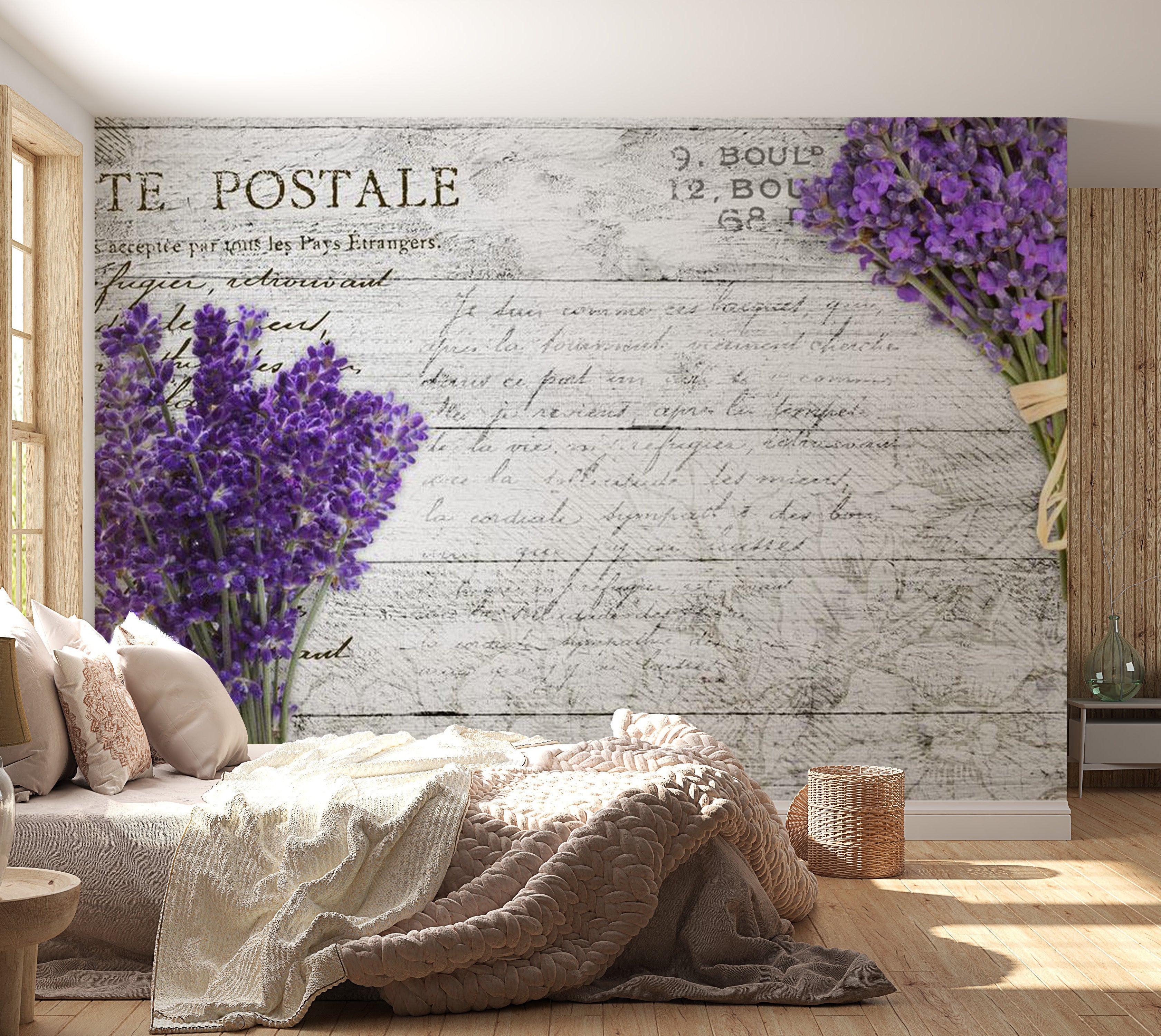 Peel & Stick Wall Mural - Lavender Postcard On Wood - Removable Wall Decals