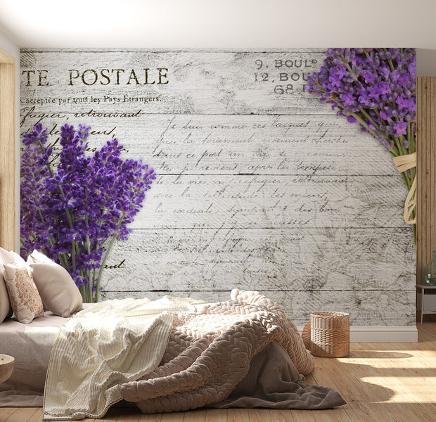 Peel & Stick Wall Mural - Lavender Postcard On Wood - Removable Wall Decals