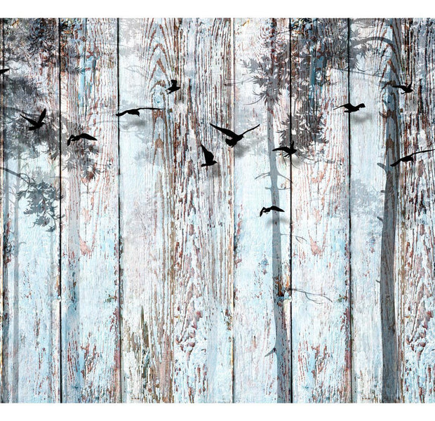 Peel & Stick Wall Mural - Light Blue Vintage Wood - Removable Wall Decals