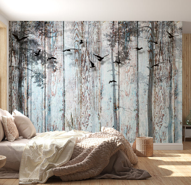 Peel & Stick Wall Mural - Light Blue Vintage Wood - Removable Wall Decals