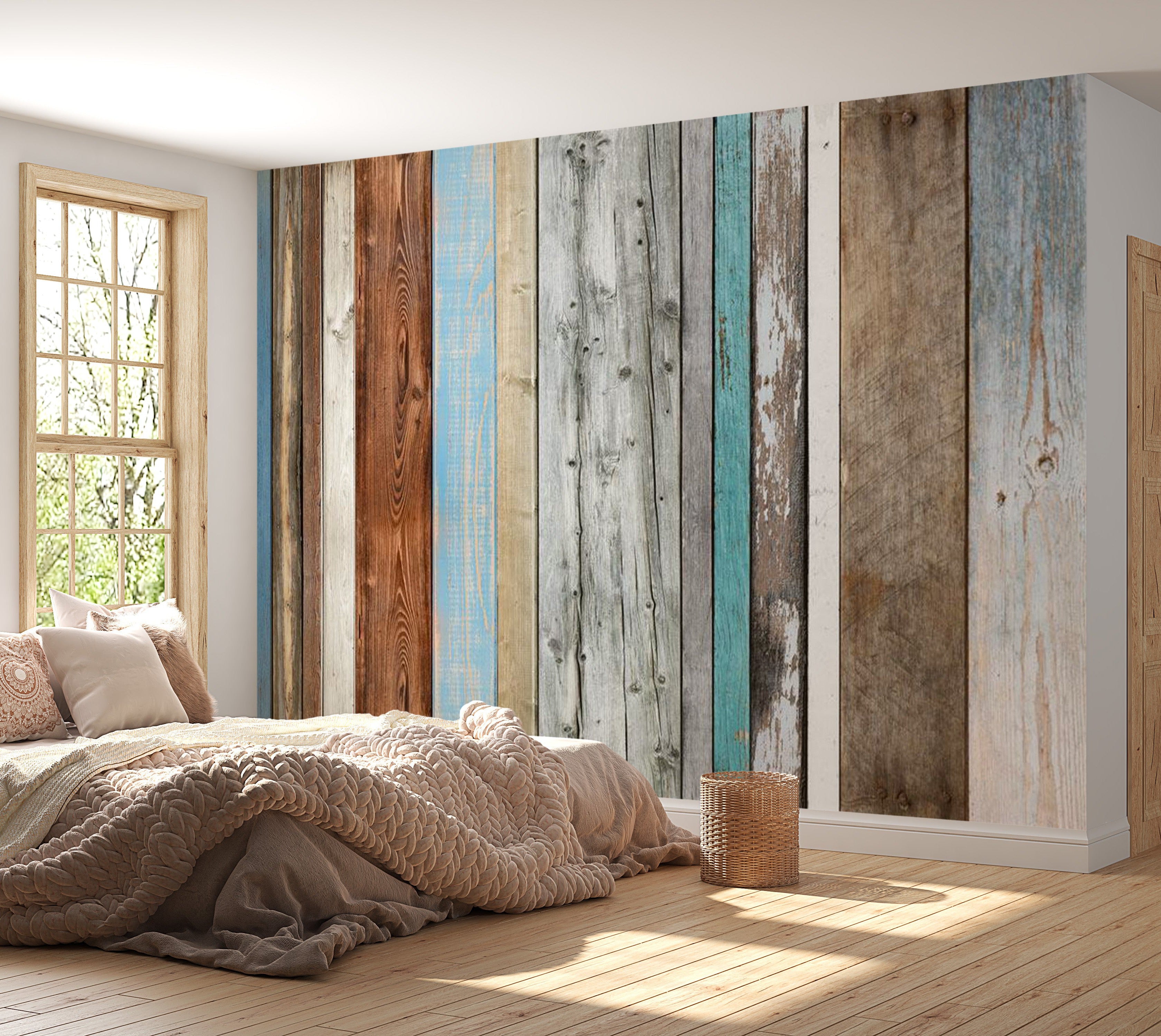 Peel & Stick Wall Mural - Mixed Distressed Wood - Removable Wall Decals