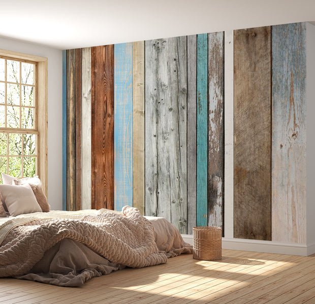 Peel & Stick Wall Mural - Mixed Distressed Wood - Removable Wall Decals
