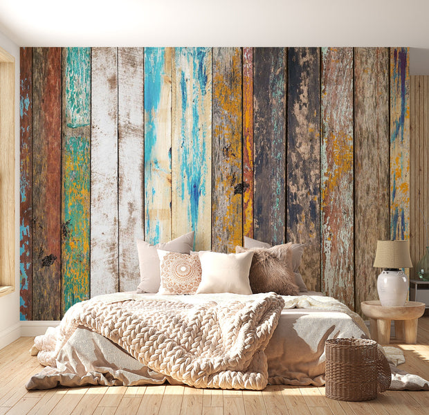 Peel & Stick Wall Mural - Mixed Distressed Wooden Planks - Removable Wall Decals