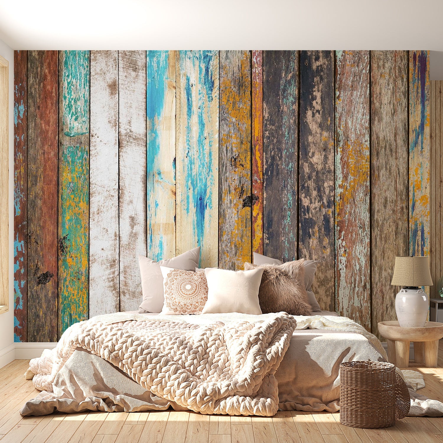 Peel & Stick Wall Mural - Mixed Distressed Wooden Planks - Removable Wall Decals