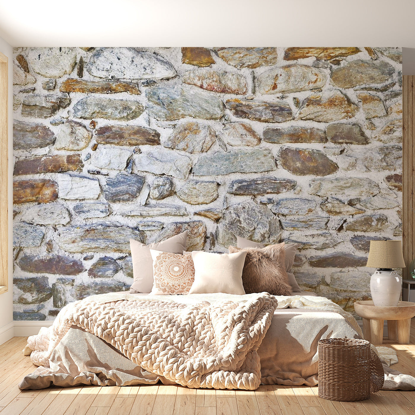 Peel & Stick Wall Mural - Natural Stacked Stone Wall - Removable Wall Decals