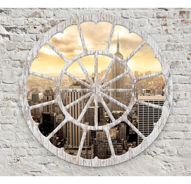 Peel & Stick Wall Mural - New York View Round Window - Removable Wall Decals