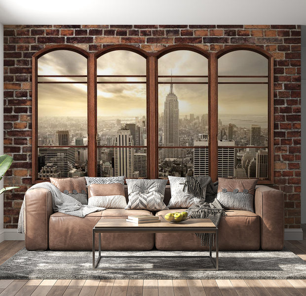 Peel & Stick Wall Mural - New York Window Brick Wall - Removable Wall Decals