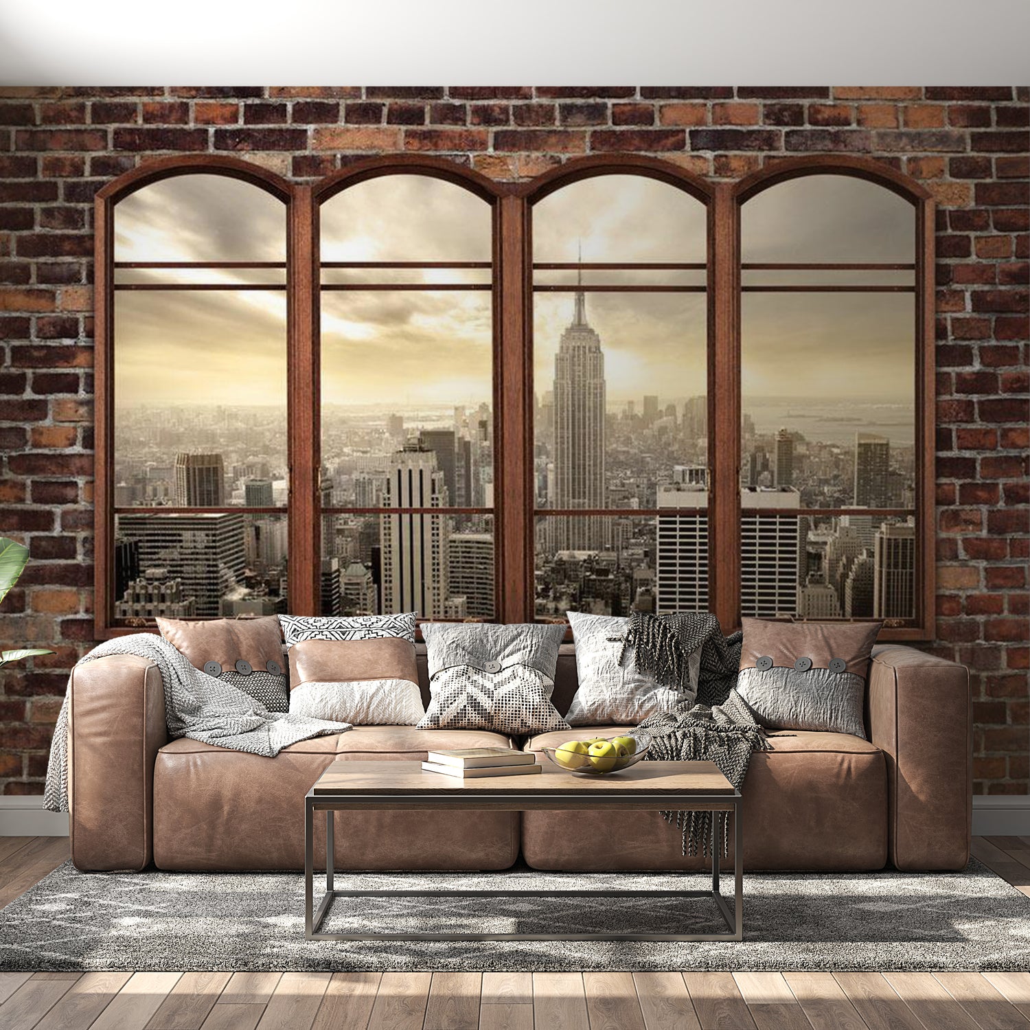 Peel & Stick Wall Mural - New York Window Brick Wall - Removable Wall Decals