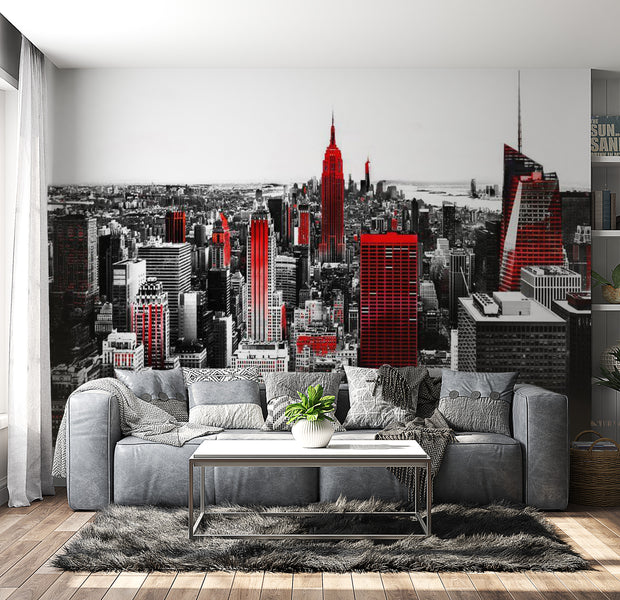 Peel & Stick Wall Mural - NewYork In Red - Removable Wall Decals
