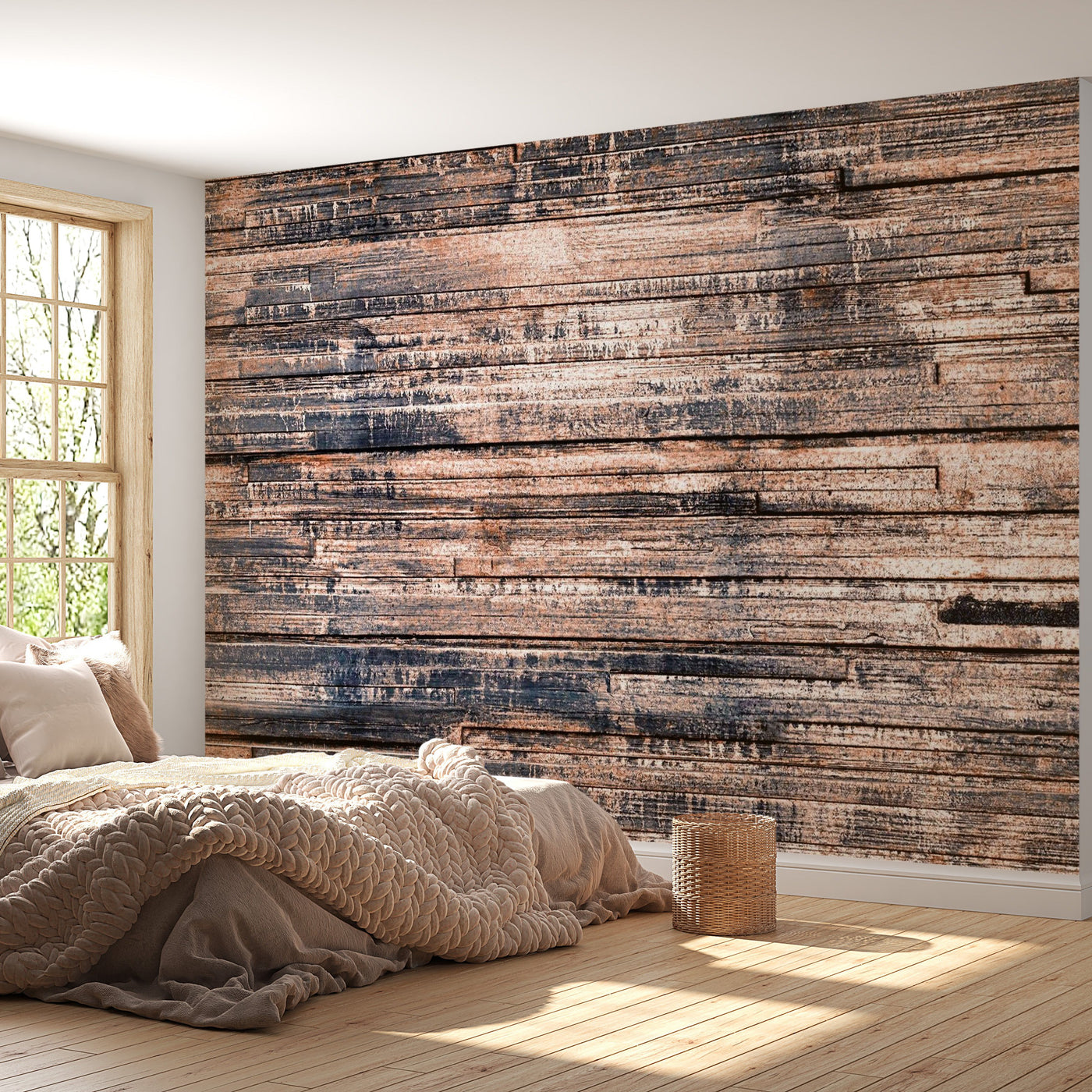 Peel & Stick Wall Mural - Old Burned Wood- Removable Wall Decals