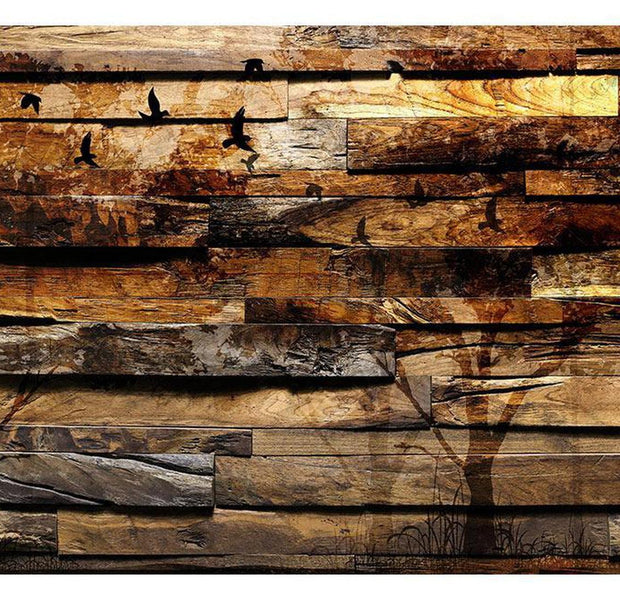 Peel & Stick Wall Mural - Old Cabin Wood Background - Removable Wall Decals