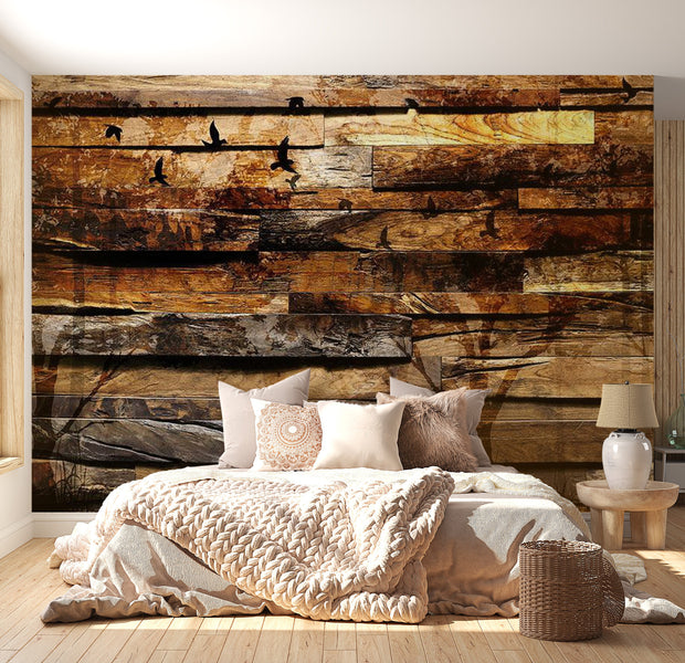 Peel & Stick Wall Mural - Old Cabin Wood Background - Removable Wall Decals