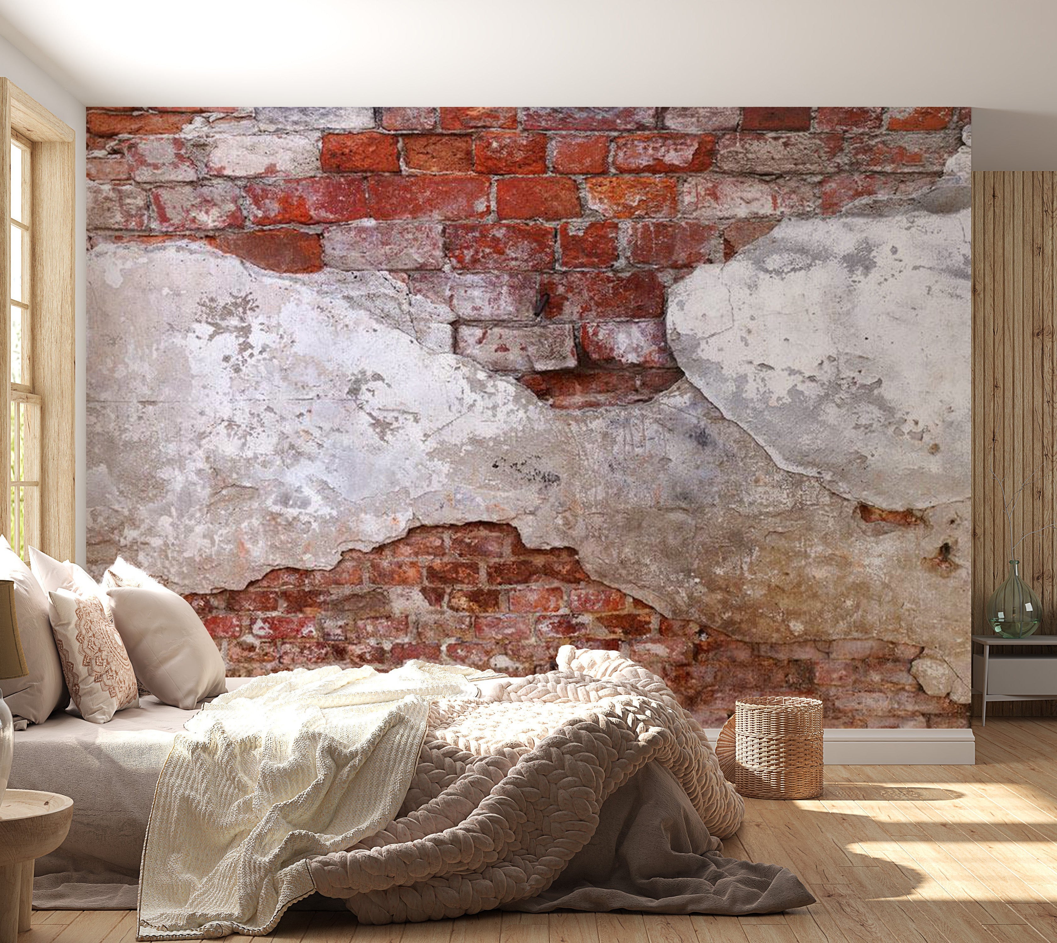 Peel & Stick Wall Mural - Old Plaster Brick Wall - Removable Wall Decals