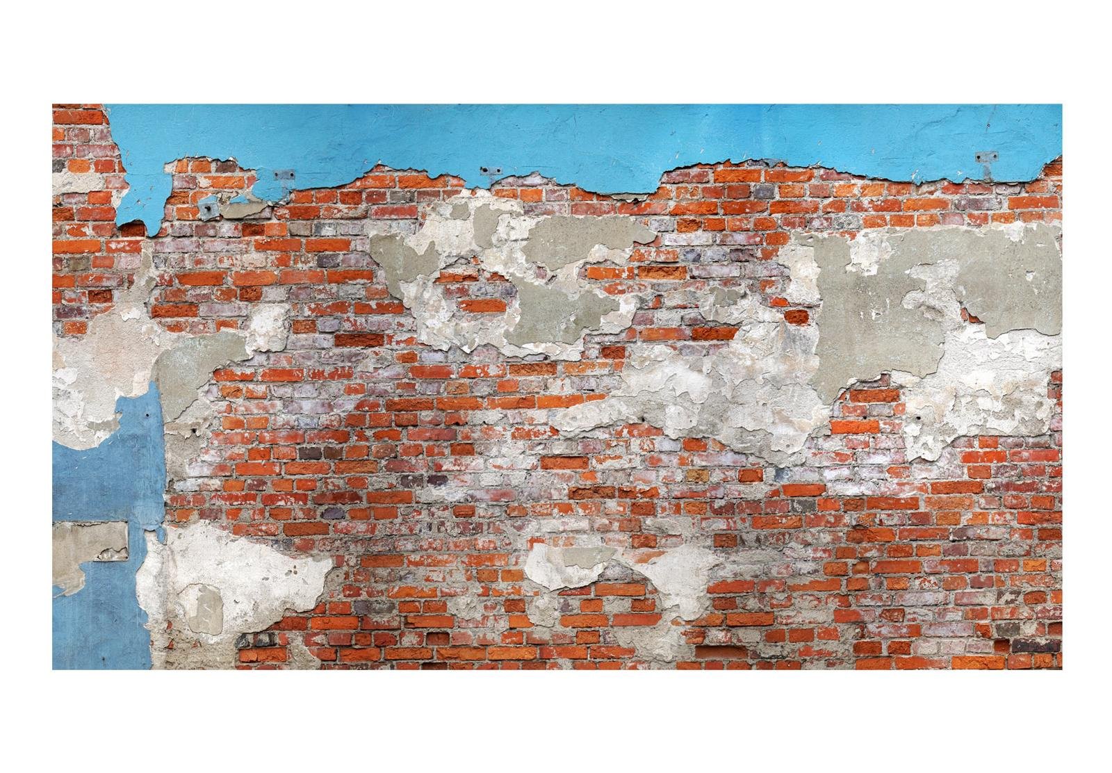 Peel & Stick Wall Mural - Brick Wall With Blue Plaster - Removable Wall Decals