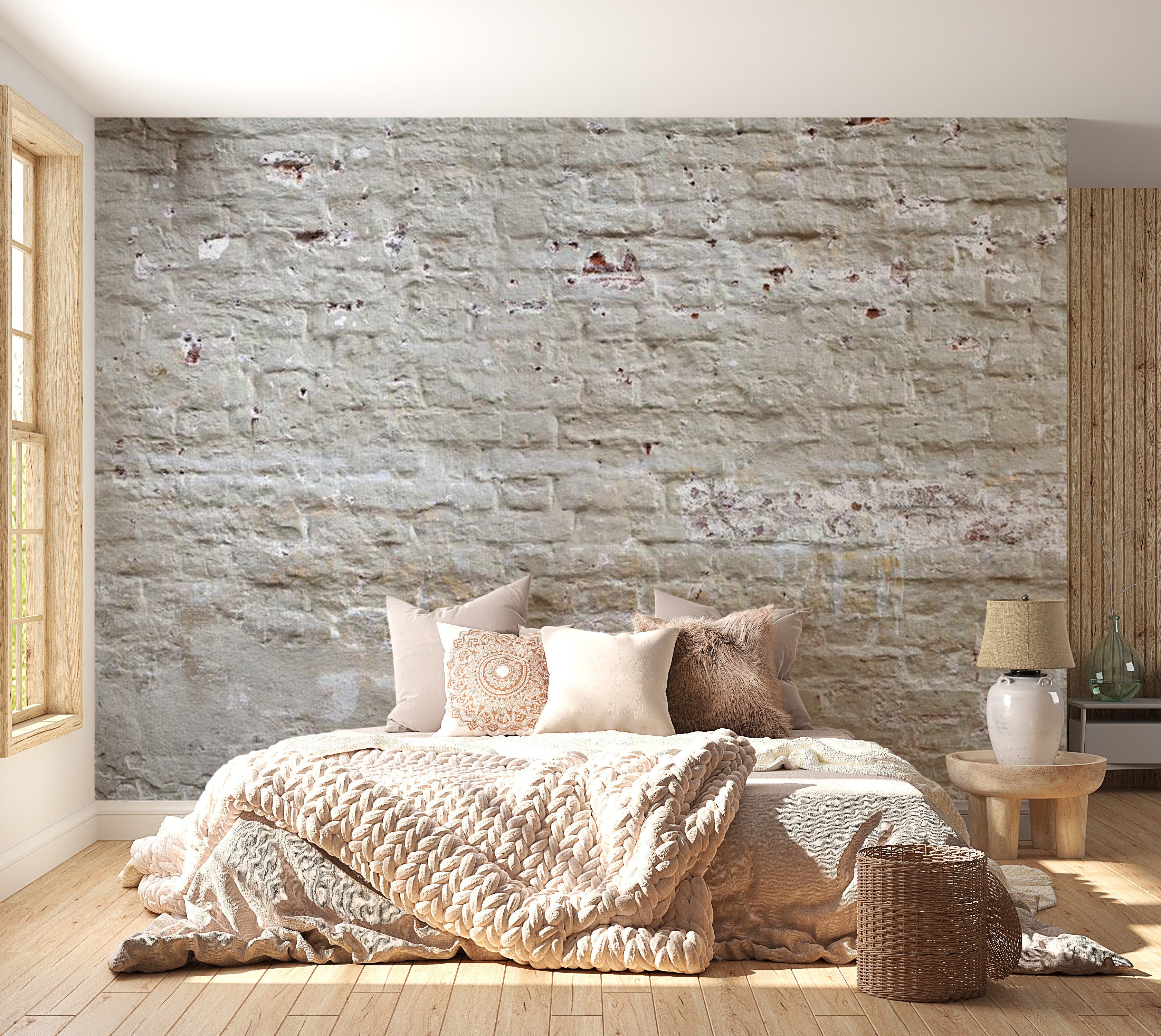 Peel & Stick Wall Mural - Old White Brick Wall - Removable Wall Decals