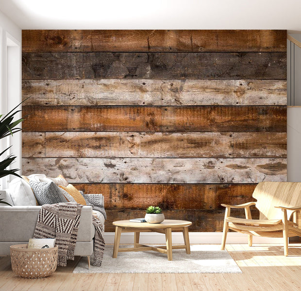 Peel & Stick Wall Mural - Old Wooden Cabin Planks - Removable Wall Decals