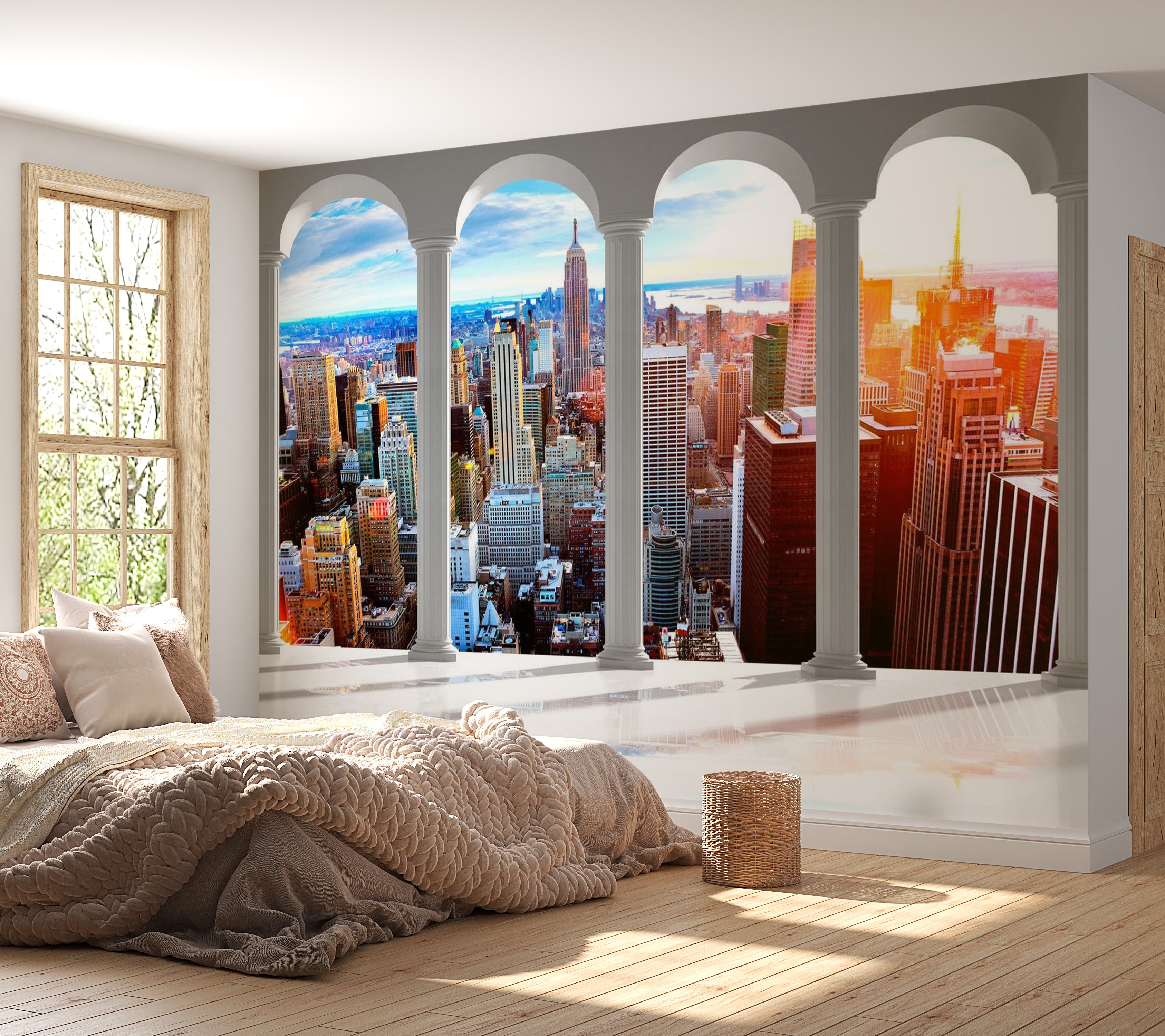 Peel & Stick Wall Mural - Pillars And New York - Removable Wall Decals